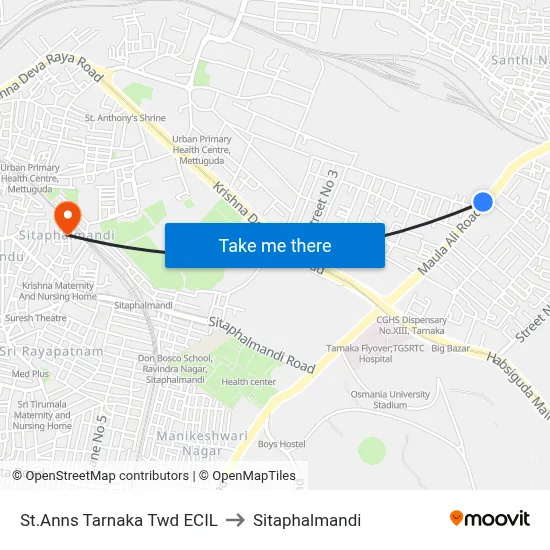 St.Anns Tarnaka Twd ECIL to Sitaphalmandi map