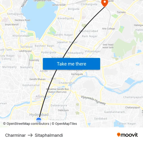 Charminar to Sitaphalmandi map