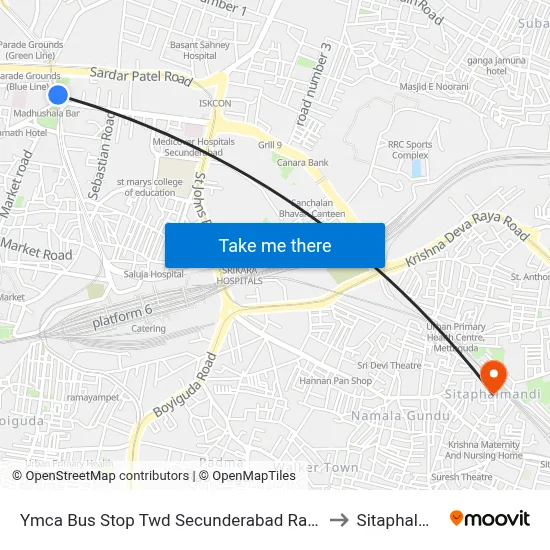 Ymca Bus Stop Twd Secunderabad  Railway Station to Sitaphalmandi map