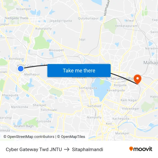 Cyber Gateway Twd JNTU to Sitaphalmandi map