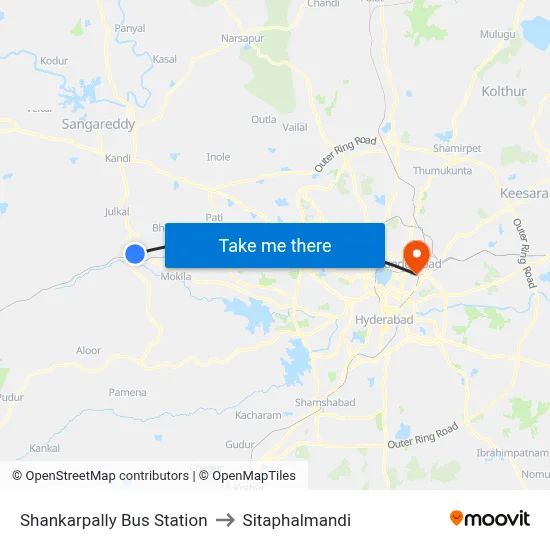 Shankarpally Bus Station to Sitaphalmandi map