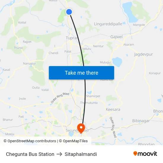 Chegunta Bus Station to Sitaphalmandi map