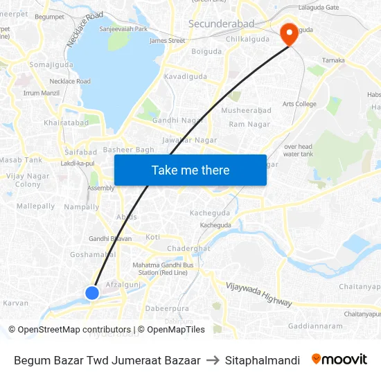 Begum Bazar Twd Jumeraat Bazaar to Sitaphalmandi map