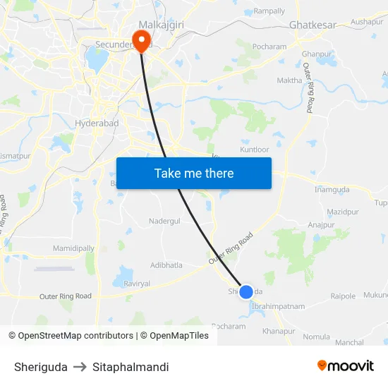 Sheriguda to Sitaphalmandi map