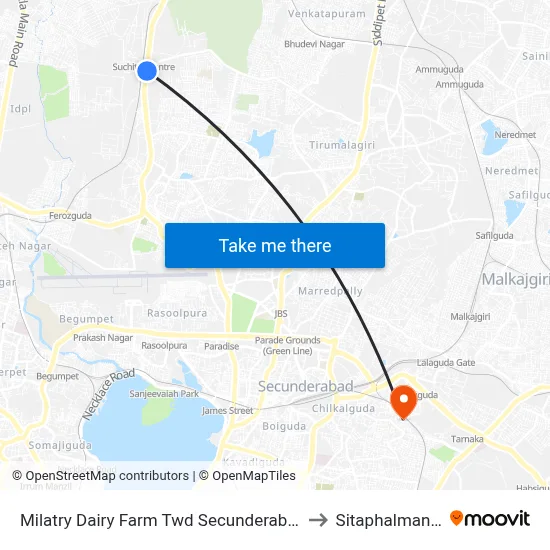 Milatry Dairy Farm Twd Secunderabad to Sitaphalmandi map