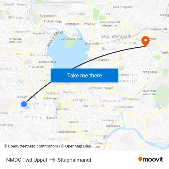 NMDC Twd Uppal to Sitaphalmandi map