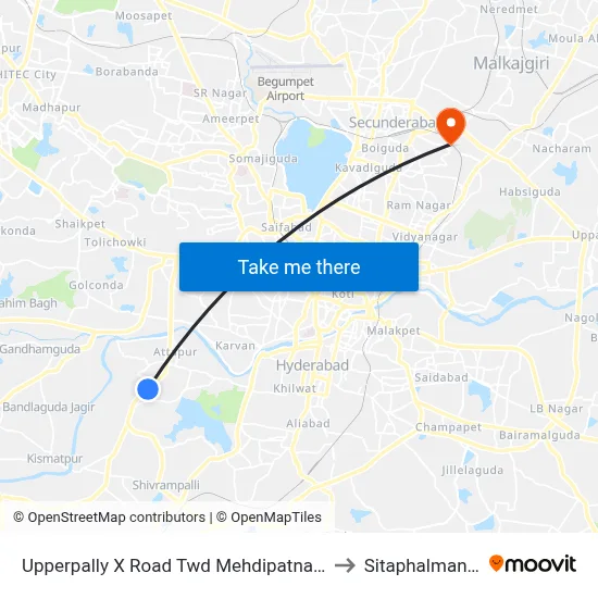 Upperpally X Road Twd Mehdipatnam to Sitaphalmandi map