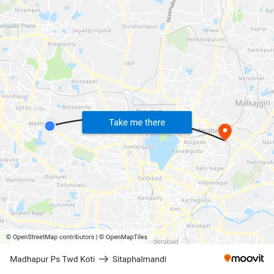 Madhapur Ps Twd Koti to Sitaphalmandi map