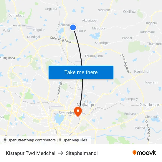 Kistapur Twd Medchal to Sitaphalmandi map