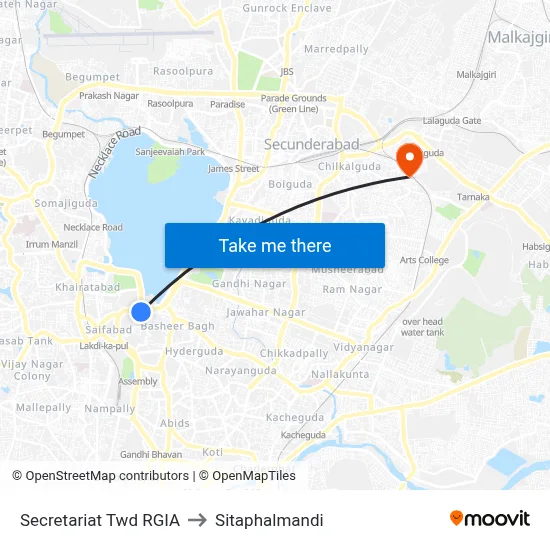 Secretariat Twd RGIA to Sitaphalmandi map