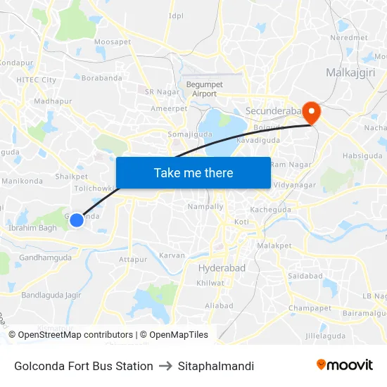 Golconda Fort Bus Station to Sitaphalmandi map