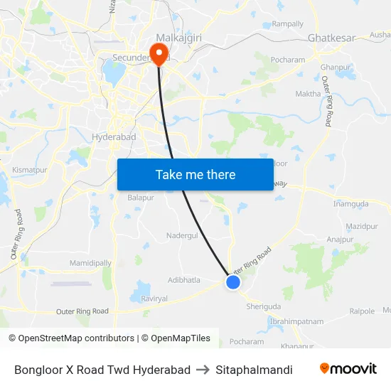 Bongloor X Road Twd Hyderabad to Sitaphalmandi map