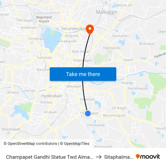 Champapet Gandhi Statue Twd Almasguda to Sitaphalmandi map
