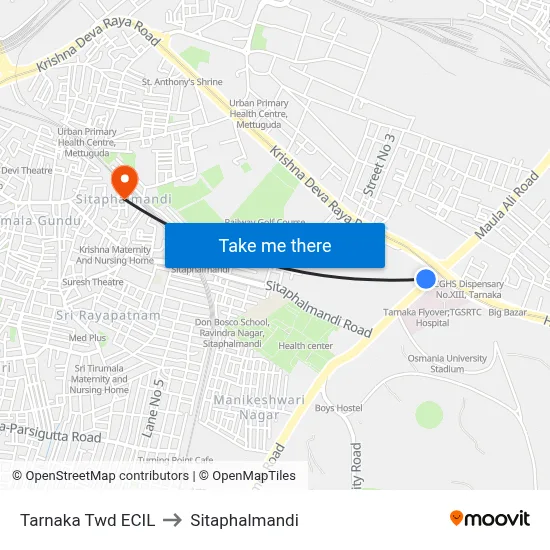 Tarnaka Twd ECIL to Sitaphalmandi map