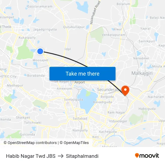 Habib Nagar Twd JBS to Sitaphalmandi map