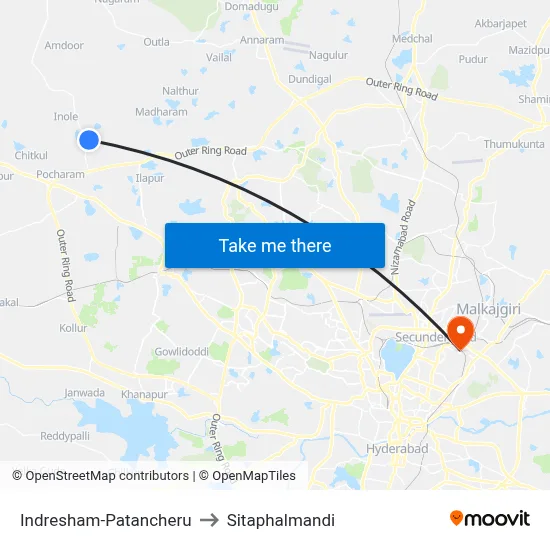 Indresham-Patancheru to Sitaphalmandi map