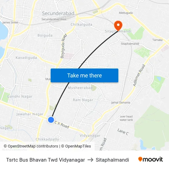 Tsrtc Bus Bhavan Twd Vidyanagar to Sitaphalmandi map