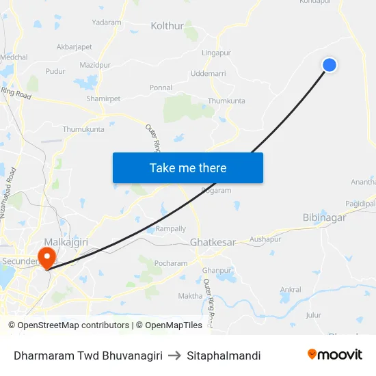 Dharmaram Twd Bhuvanagiri to Sitaphalmandi map