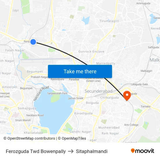 Ferozguda Twd Bowenpally to Sitaphalmandi map