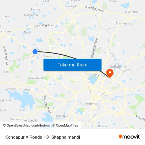 Kondapur X Roads to Sitaphalmandi map