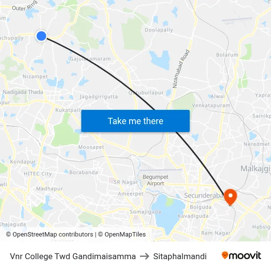 Vnr College Twd Gandimaisamma to Sitaphalmandi map