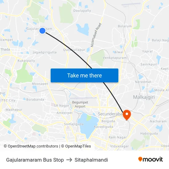 Gajularamaram Bus Stop to Sitaphalmandi map