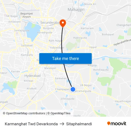 Karmanghat Twd Devarkonda to Sitaphalmandi map