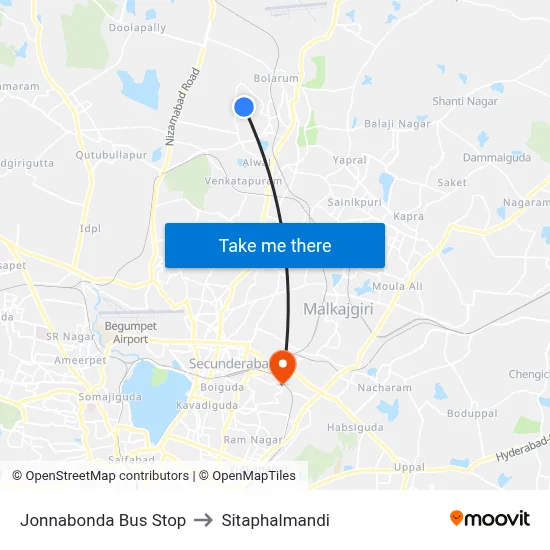 Jonnabonda Bus Stop to Sitaphalmandi map