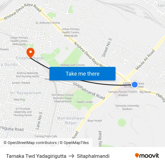 Tarnaka Twd Yadagirigutta to Sitaphalmandi map