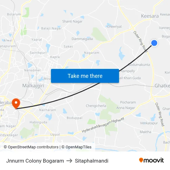 Jnnurm Colony Bogaram to Sitaphalmandi map