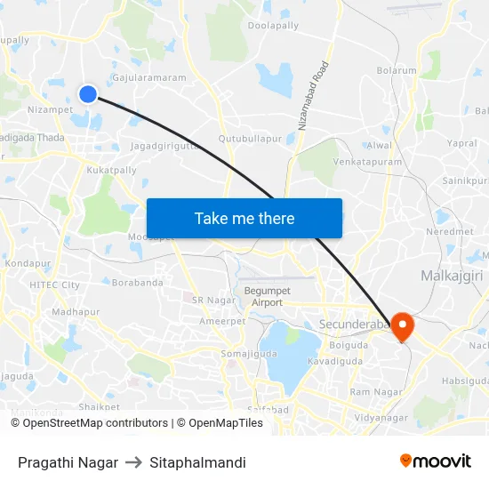 Pragathi Nagar to Sitaphalmandi map