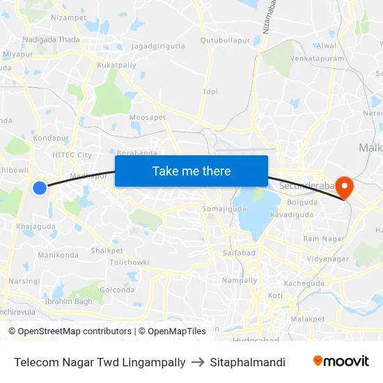 Telecom Nagar Twd Lingampally to Sitaphalmandi map