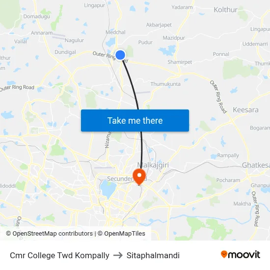 Cmr College Twd Kompally to Sitaphalmandi map
