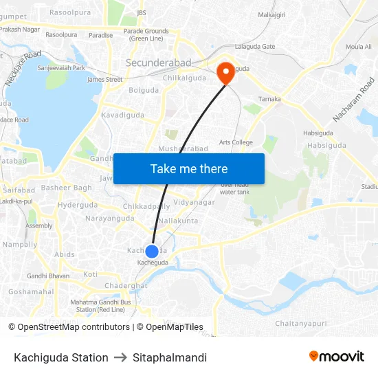 Kachiguda Station to Sitaphalmandi map