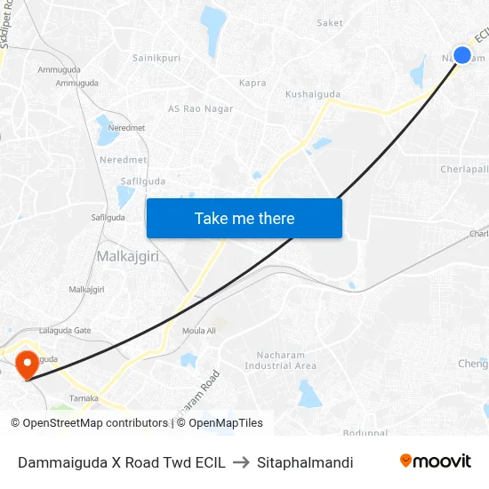 Dammaiguda X Road Twd ECIL to Sitaphalmandi map