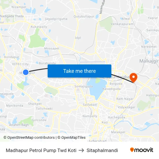 Madhapur Petrol Pump Twd Koti to Sitaphalmandi map