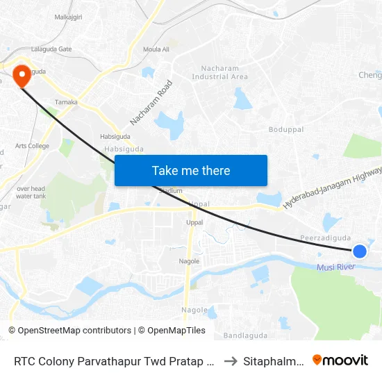 RTC Colony Parvathapur Twd Pratap Singaram to Sitaphalmandi map