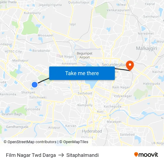Film Nagar Twd Darga to Sitaphalmandi map
