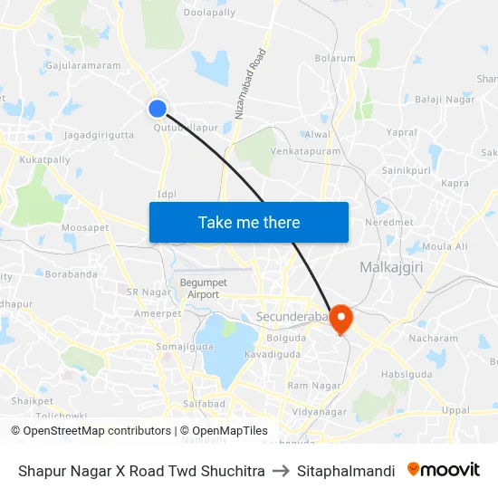 Shapur Nagar X Road Twd Shuchitra to Sitaphalmandi map