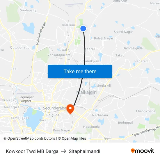 Kowkoor Twd MB Darga to Sitaphalmandi map