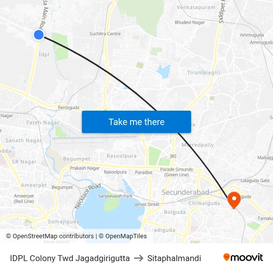 IDPL Colony Twd Jagadgirigutta to Sitaphalmandi map