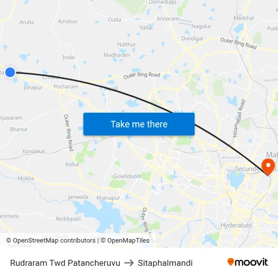 Rudraram Twd Patancheruvu to Sitaphalmandi map
