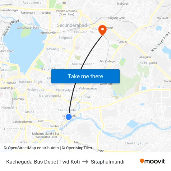 Kacheguda Bus Depot Twd Koti to Sitaphalmandi map