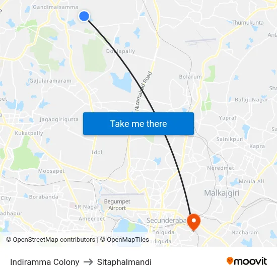 Indiramma Colony to Sitaphalmandi map