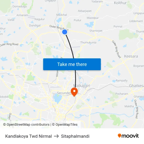 Kandlakoya Twd Nirmal to Sitaphalmandi map