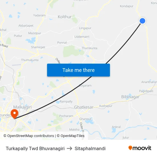 Turkapally Twd Bhuvanagiri to Sitaphalmandi map