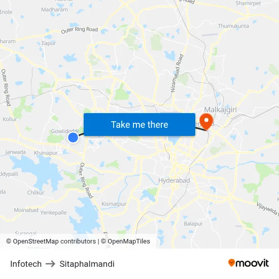 Infotech to Sitaphalmandi map
