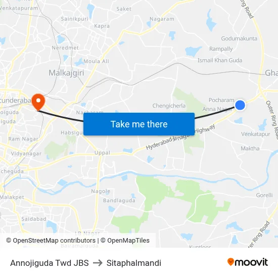 Annojiguda Twd JBS to Sitaphalmandi map