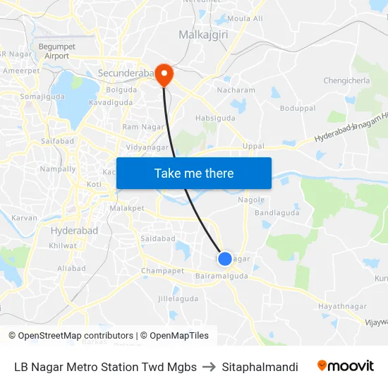 LB Nagar Metro Station Twd Mgbs to Sitaphalmandi map