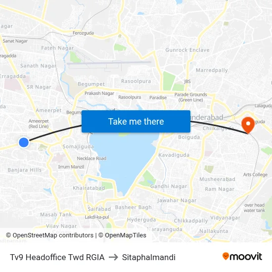 Tv9 Headoffice Twd RGIA to Sitaphalmandi map